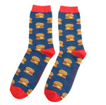 Load image into Gallery viewer, lusciousscarves Socks Mr Sparrow Men&#39;s Bamboo Socks, Hamburgers Design , Navy
