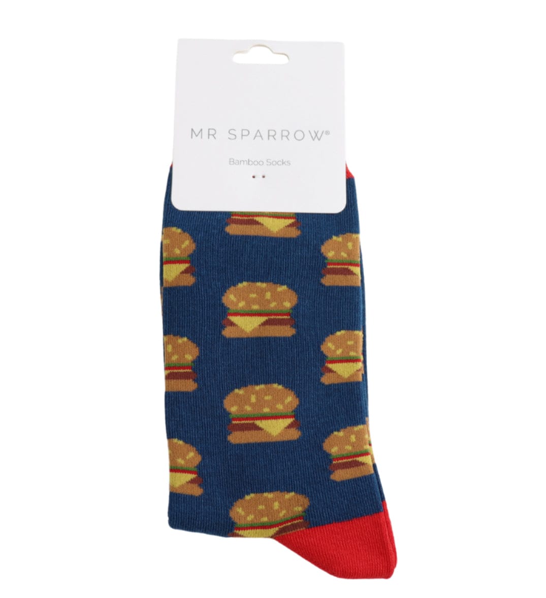 lusciousscarves Socks Mr Sparrow Men's Bamboo Socks, Hamburgers Design , Navy
