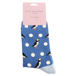 Load image into Gallery viewer, lusciousscarves Socks Puffin and Spots Ladies Bamboo Socks, Miss Sparrow Blue
