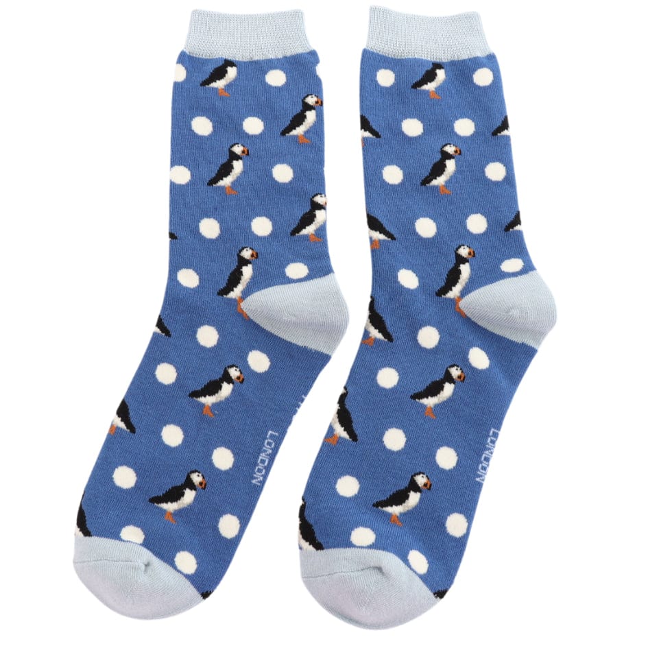 lusciousscarves Socks Puffin and Spots Ladies Bamboo Socks, Miss Sparrow Blue