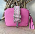 Load image into Gallery viewer, lusciousscarves Soft Pink Italian Leather Camera Bag and Strap Combo.
