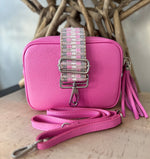 Load image into Gallery viewer, lusciousscarves Soft Pink Italian Leather Camera Bag and Strap Combo.
