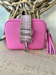 lusciousscarves Soft Pink Italian Leather Camera Bag and Strap Combo.