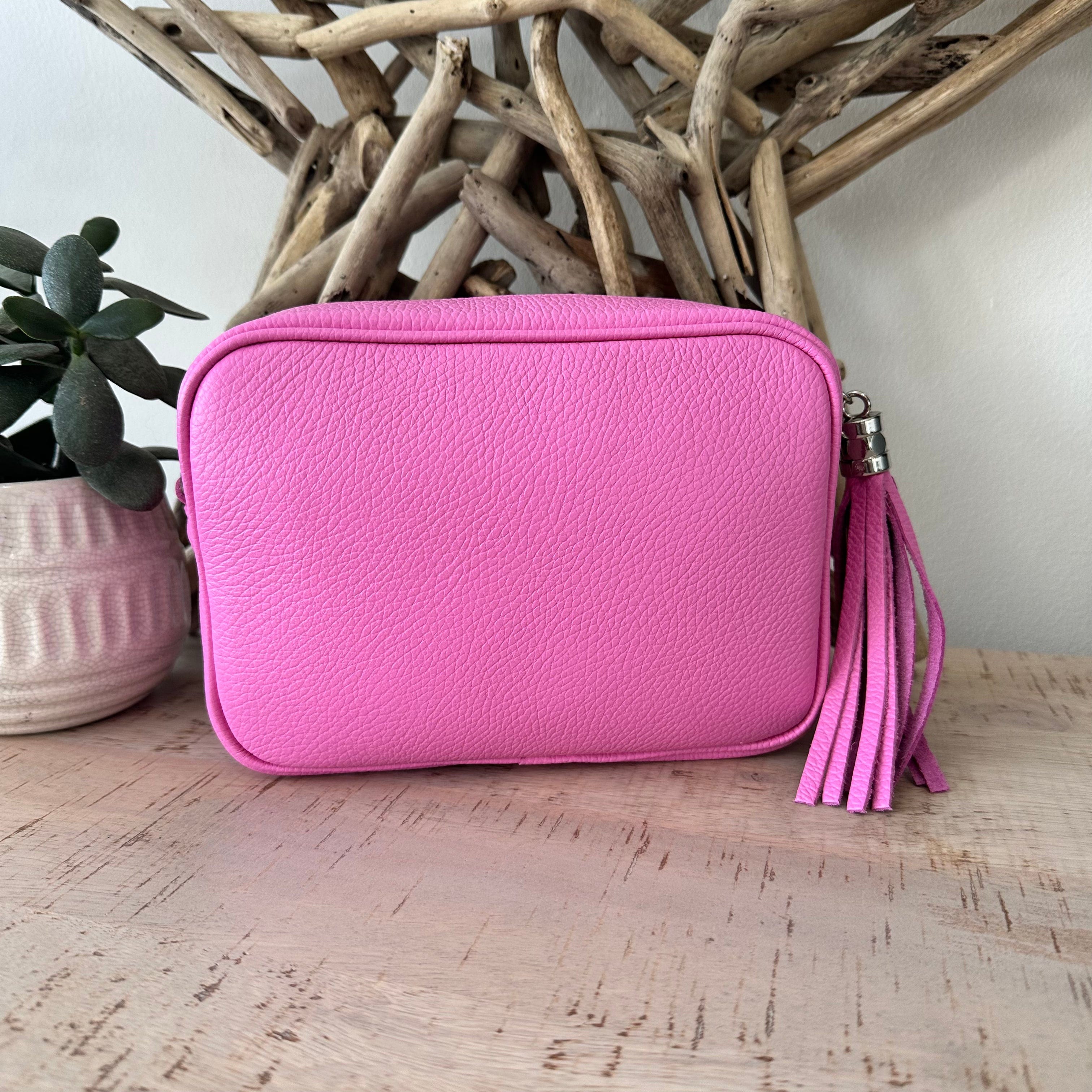 Soft Pastel Pink Italian Leather Exclusive Crossbody Camera Bag Handbag
