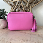 Load image into Gallery viewer, lusciousscarves Soft Pink Italian Leather Exclusive Camera Bag.
