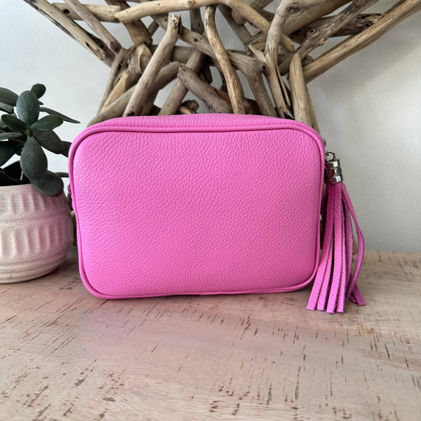 Soft Pastel Pink Italian Leather Exclusive Crossbody Camera Bag Hand luscious scarves
