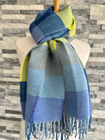 Load image into Gallery viewer, lusciousscarves Stretchy Blue, Grey and Yellow Scarf, Wool Blend

