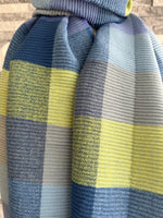 Load image into Gallery viewer, lusciousscarves Stretchy Blue, Grey and Yellow Scarf, Wool Blend

