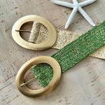 Load image into Gallery viewer, lusciousscarves Stretchy Raffia/Straw Summer Belt with Brushed Gold Oval Metal Buckle
