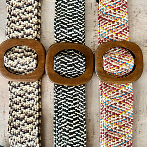 lusciousscarves Stretchy Raffia/Straw Woven Summer Belt with a Wooden Buckle.