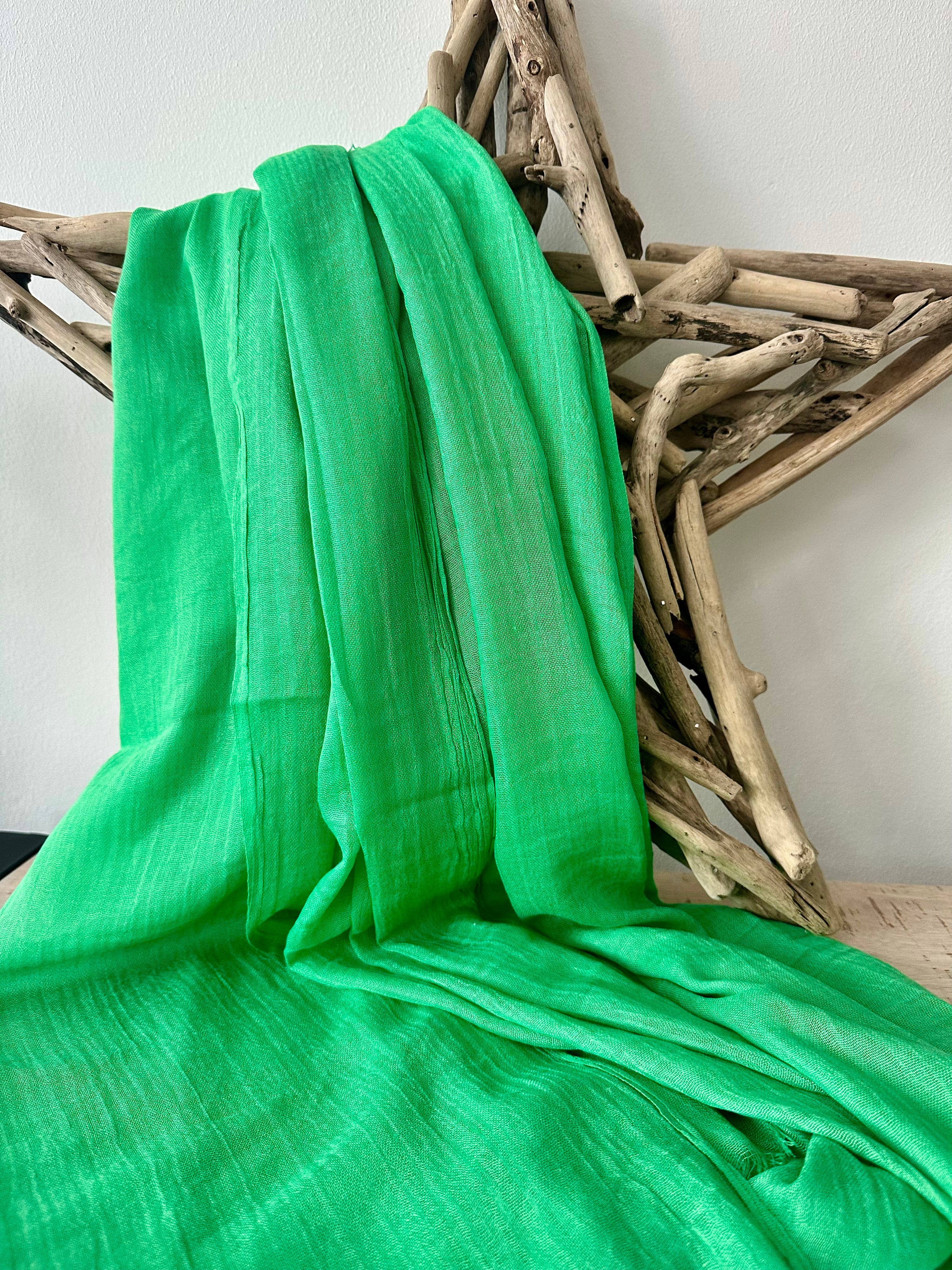 lusciousscarves Summer Green Plain Light Weight Cotton Blend Summer Scarf , Wrap, Shawl 26 Colours Available