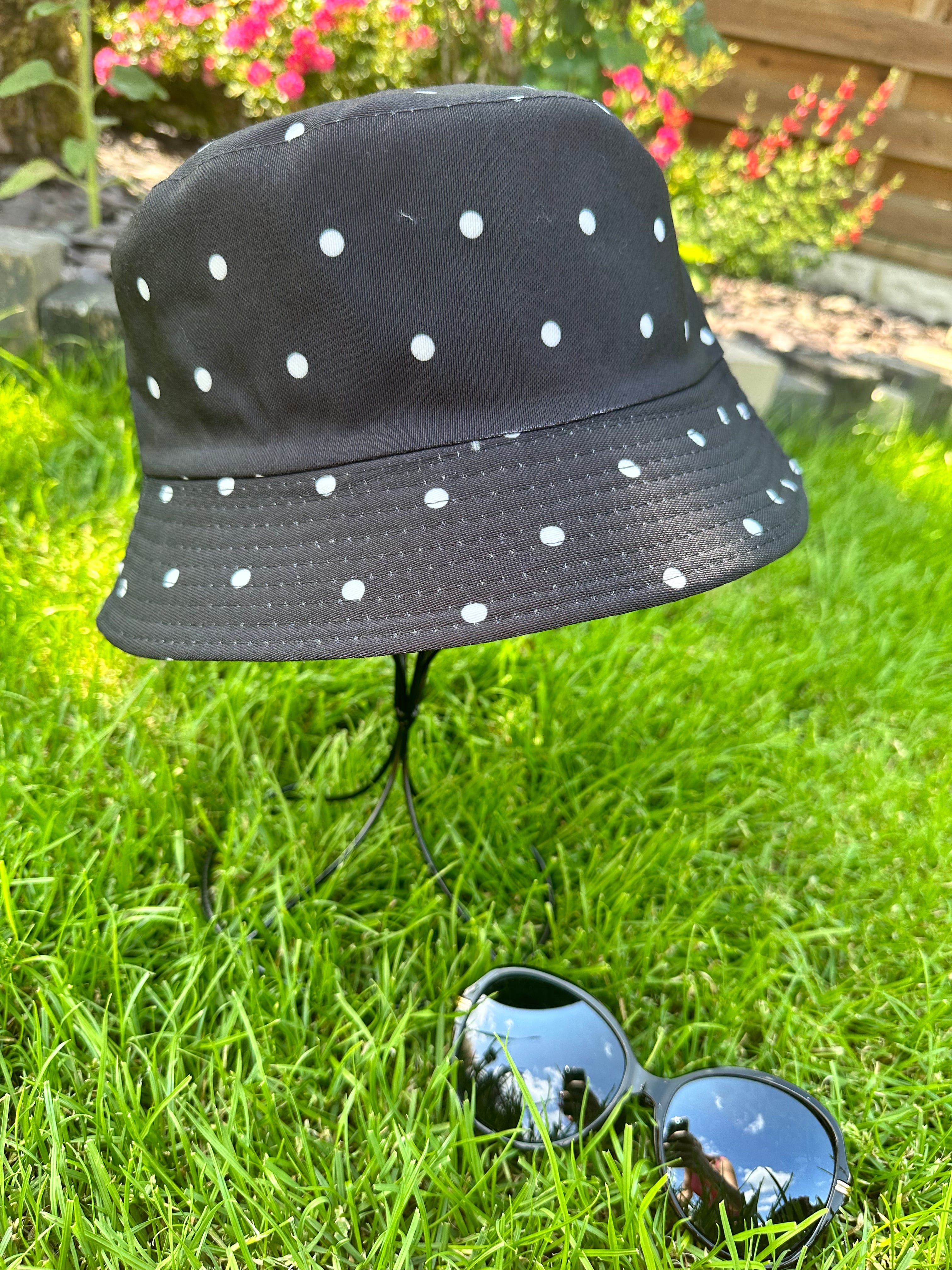 lusciousscarves sun hats Black and White Polka Dot Bucket Hat Reversible Design