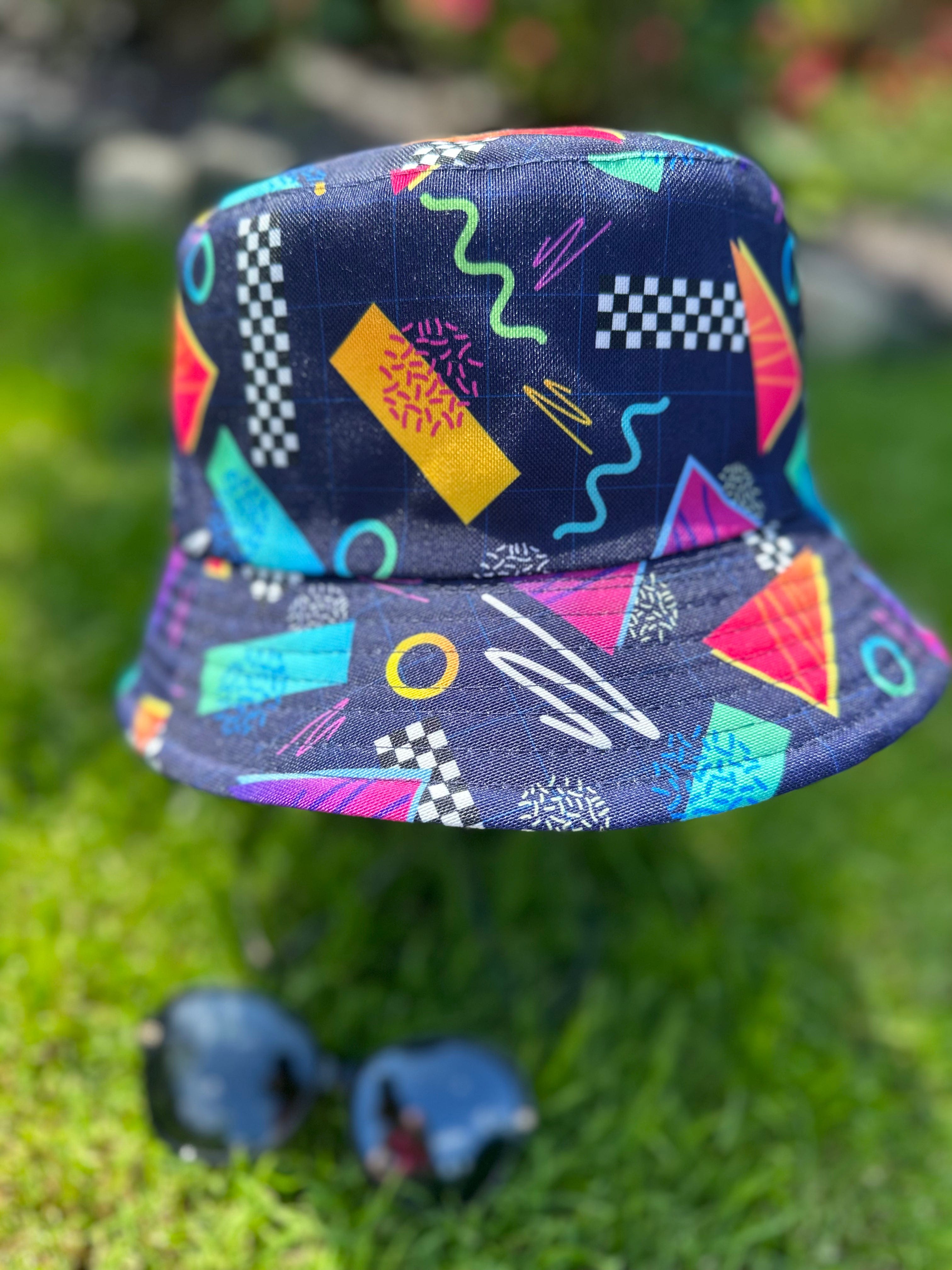 lusciousscarves sun hats Navy Reversible Bucket Hat with Squiggles and Shapes Design
