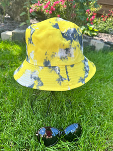lusciousscarves sun hats Yellow Grey and White Reversible Bucket Hat , Tie Dye Design