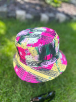 Load image into Gallery viewer, lusciousscarves sun hats Yellow Pink and Green Tie Dye Reversible Bucket Hat with Black Paisley Design
