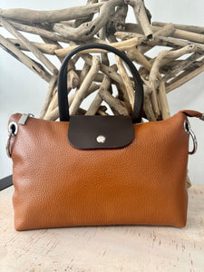 lusciousscarves Tan Brown Leather Small Tote Bag, Crossbody, Italian Design