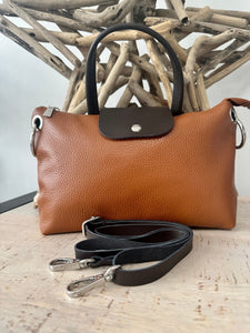 lusciousscarves Tan Brown Leather Small Tote Bag, Crossbody, Italian Design