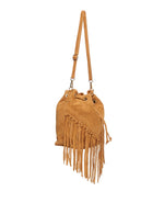 Load image into Gallery viewer, lusciousscarves Tan Brown Leather suede fringed tassels bucket bag / handbag
