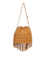 Load image into Gallery viewer, lusciousscarves Tan Brown Leather suede fringed tassels bucket bag / handbag
