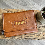 Load image into Gallery viewer, lusciousscarves Tan Embroidered Sausage Dog , Dachshund Wallet Zip Purse
