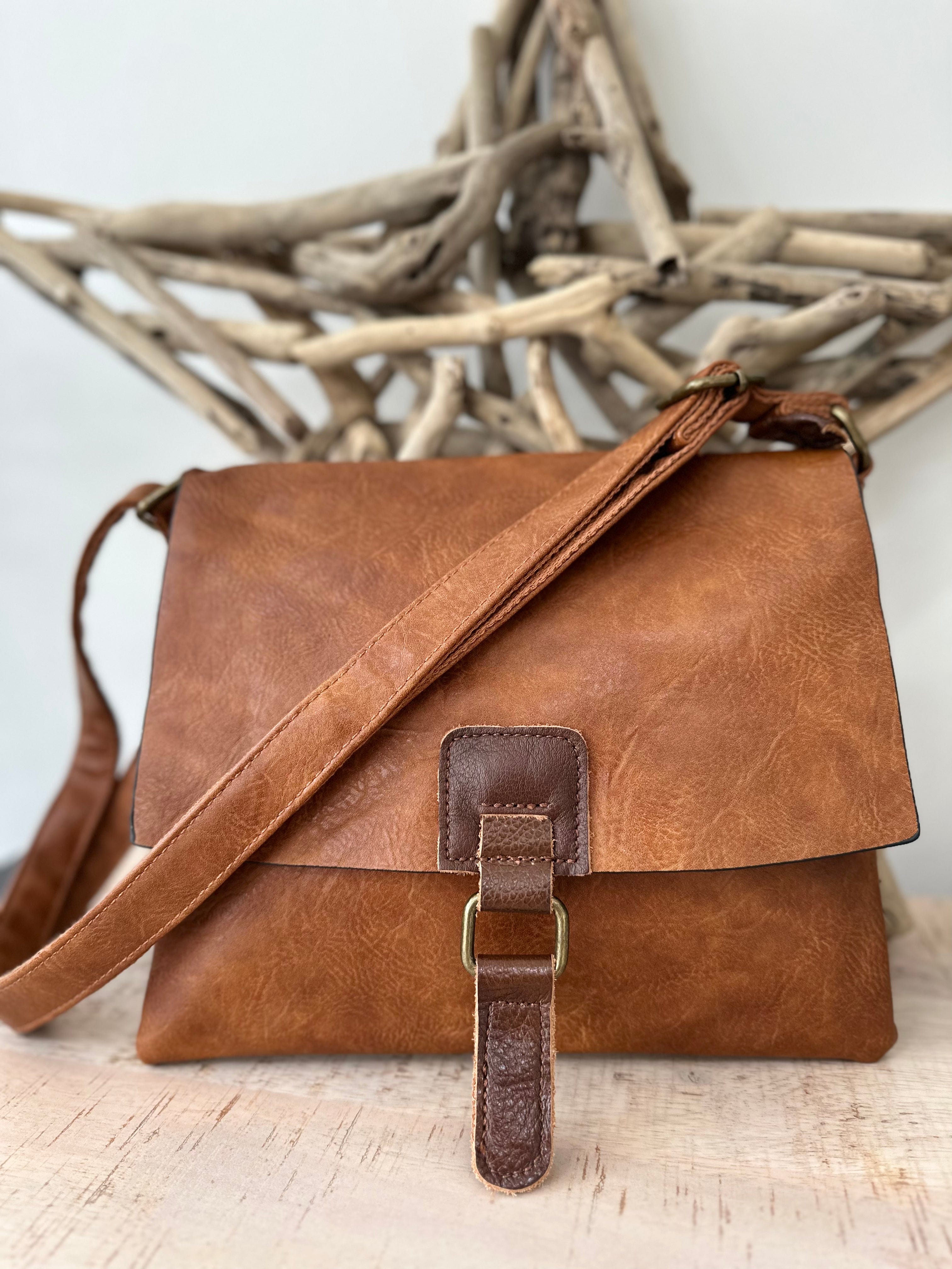 lusciousscarves Tan Faux Leather Small Square Crossbody Bag
