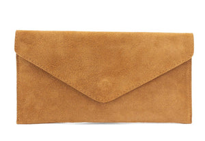 lusciousscarves Tan Genuine Suede Leather Envelope Clutch Bag , 10 Colours Available
