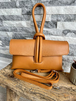 Load image into Gallery viewer, lusciousscarves Tan Italian Leather Clutch Bag , Evening Bag with Loop Handle.
