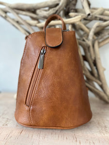lusciousscarves Tan Small Convertible Rucksack / Backpack / Crossbody Bag.