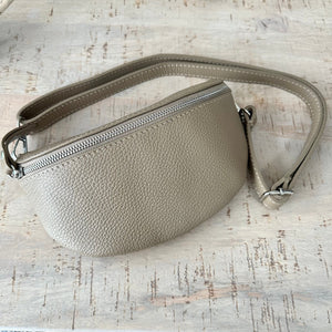 lusciousscarves Taupe Italian Leather Bum Bag / Chest Bag