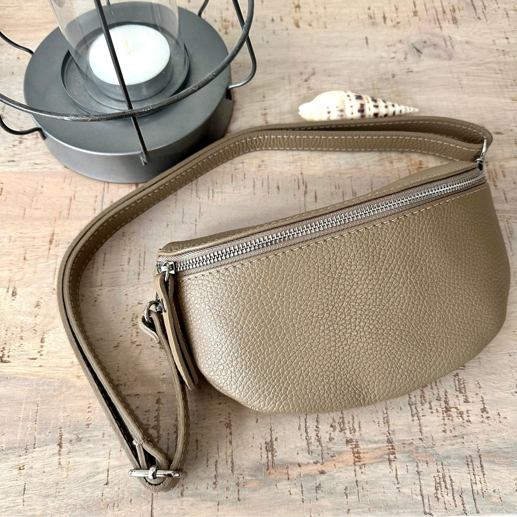 lusciousscarves Taupe Italian Leather Bum Bag / Chest Bag