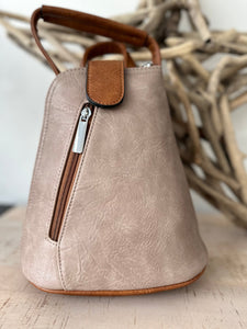 lusciousscarves Taupe Small Convertible Rucksack / Backpack / Crossbody Bag.