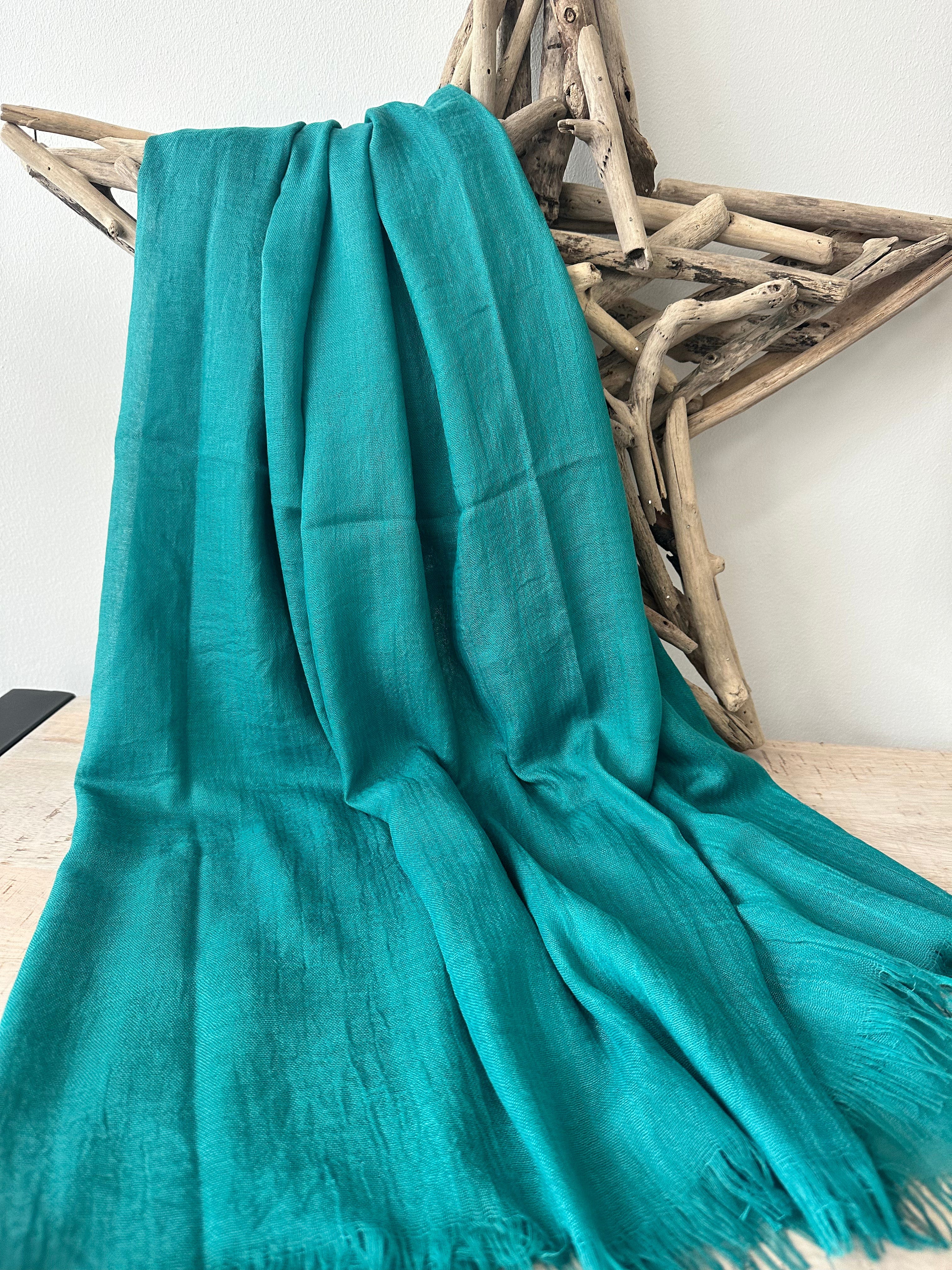 lusciousscarves Teal Green Plain Light Weight Cotton Blend Summer Scarf , Wrap, Shawl 26 Colours Available