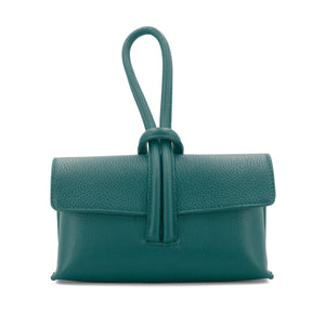 lusciousscarves Teal Italian Leather Clutch Bag, Evening Bag with Loop Handle