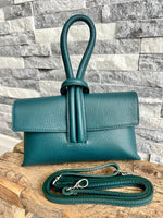 Load image into Gallery viewer, lusciousscarves Teal Italian Leather Clutch Bag with Loop Handle
