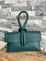 Load image into Gallery viewer, lusciousscarves Teal Italian Leather Clutch Bag with Loop Handle
