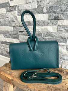 lusciousscarves Teal Italian Leather Clutch Bag with Loop Handle