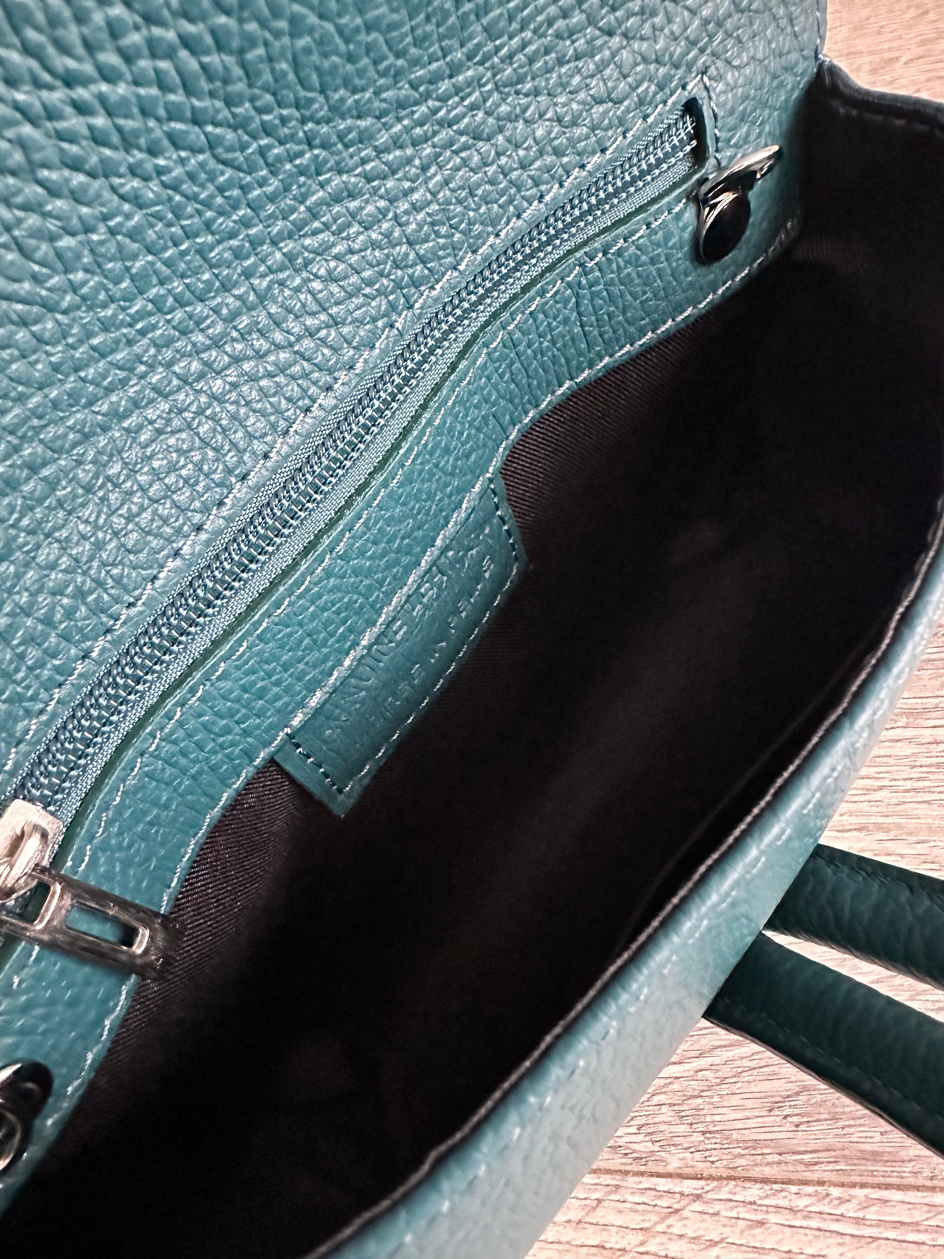 lusciousscarves Teal Italian Leather Clutch Bag with Loop Handle