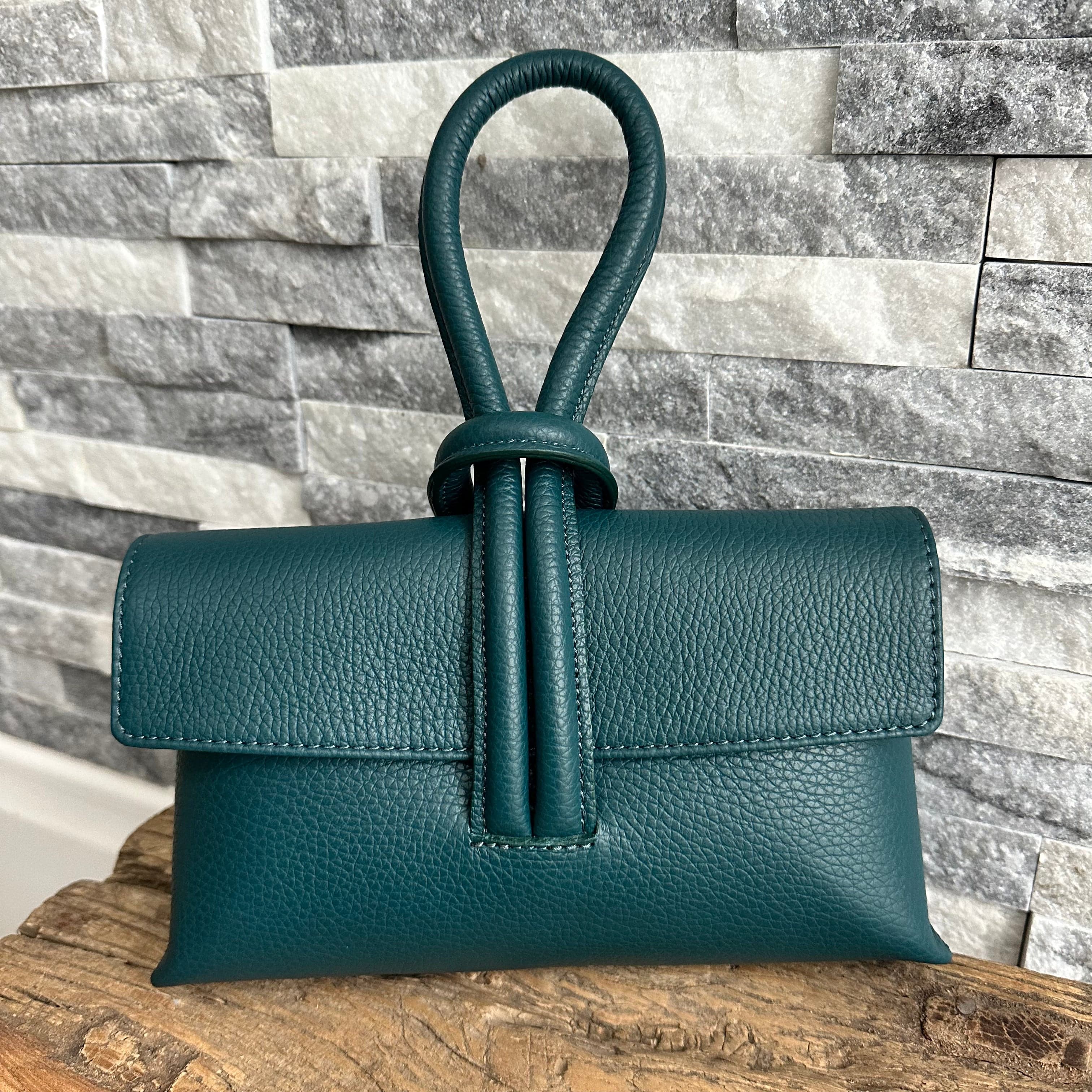 Teal Italian Leather Clutch Bag Evening Bag with Loop Handle luscious scarves