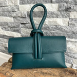 Load image into Gallery viewer, lusciousscarves Teal Italian Leather Clutch Bag with Loop Handle
