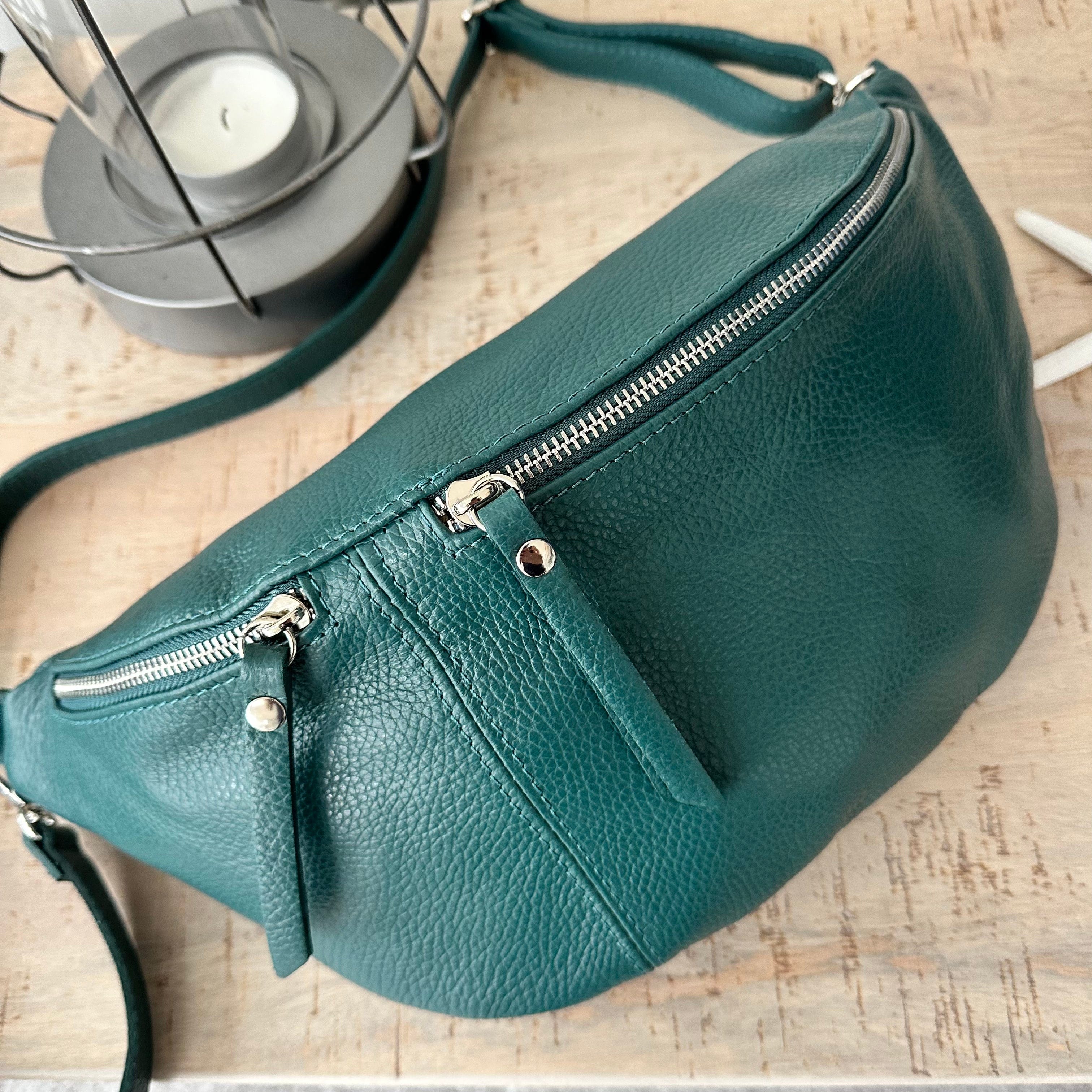 lusciousscarves Teal Italian Leather Sling Bag / Chest Bag