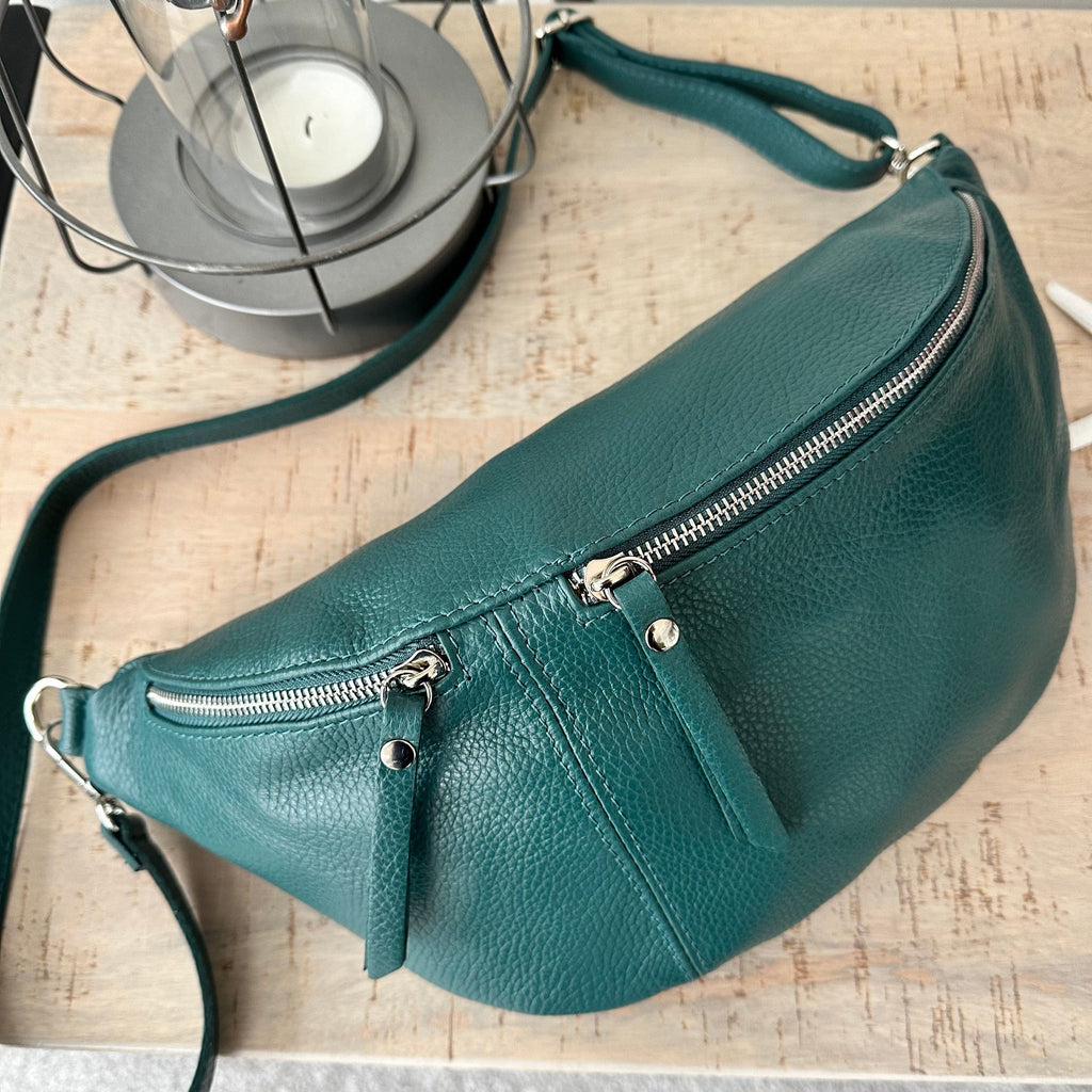 lusciousscarves Teal Italian Leather Sling Bag / Chest Bag