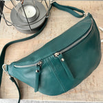 Load image into Gallery viewer, lusciousscarves Teal Italian Leather Sling Bag / Chest Bag
