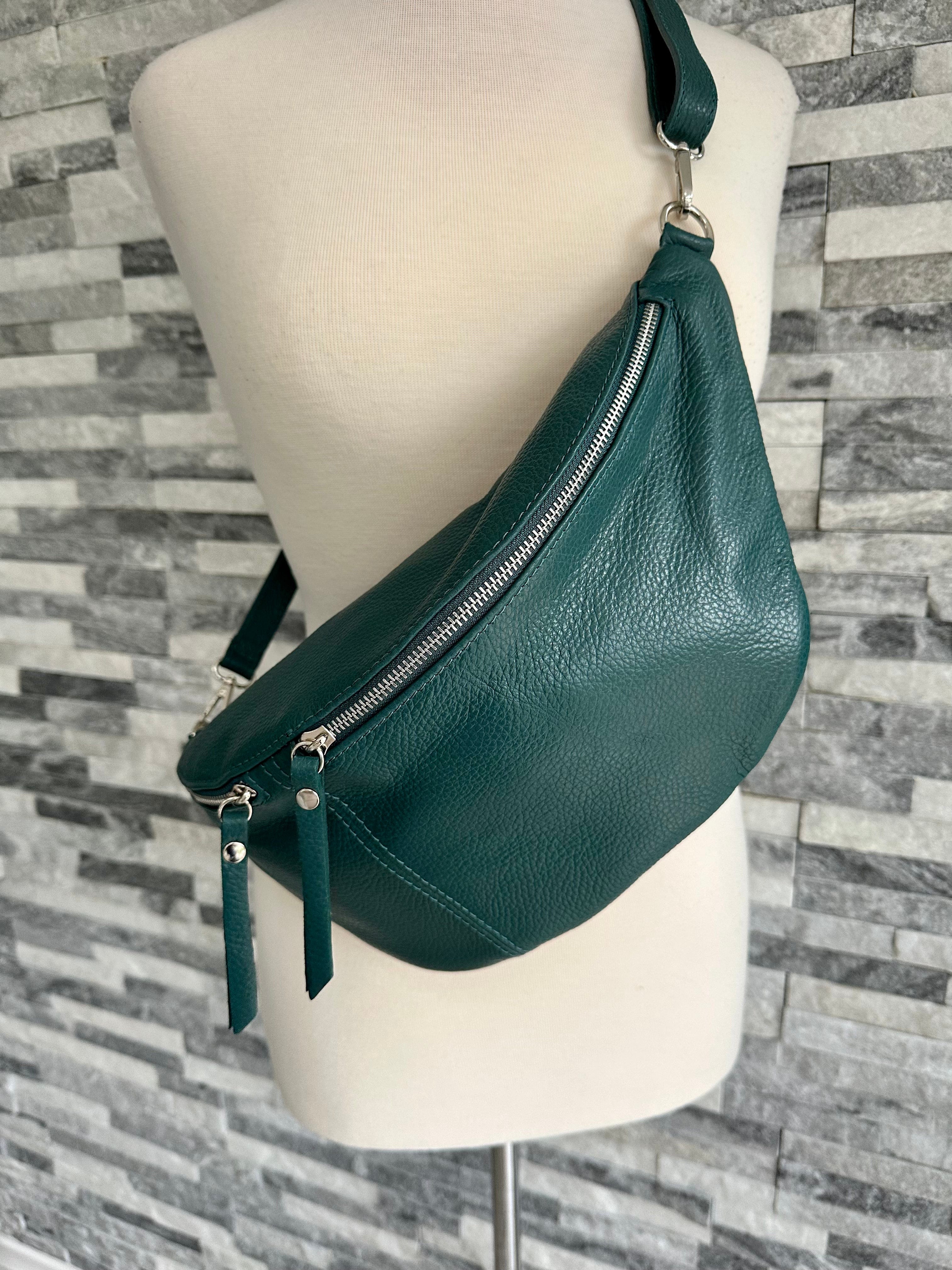 lusciousscarves Teal Italian Leather Sling Bag / Chest Bag