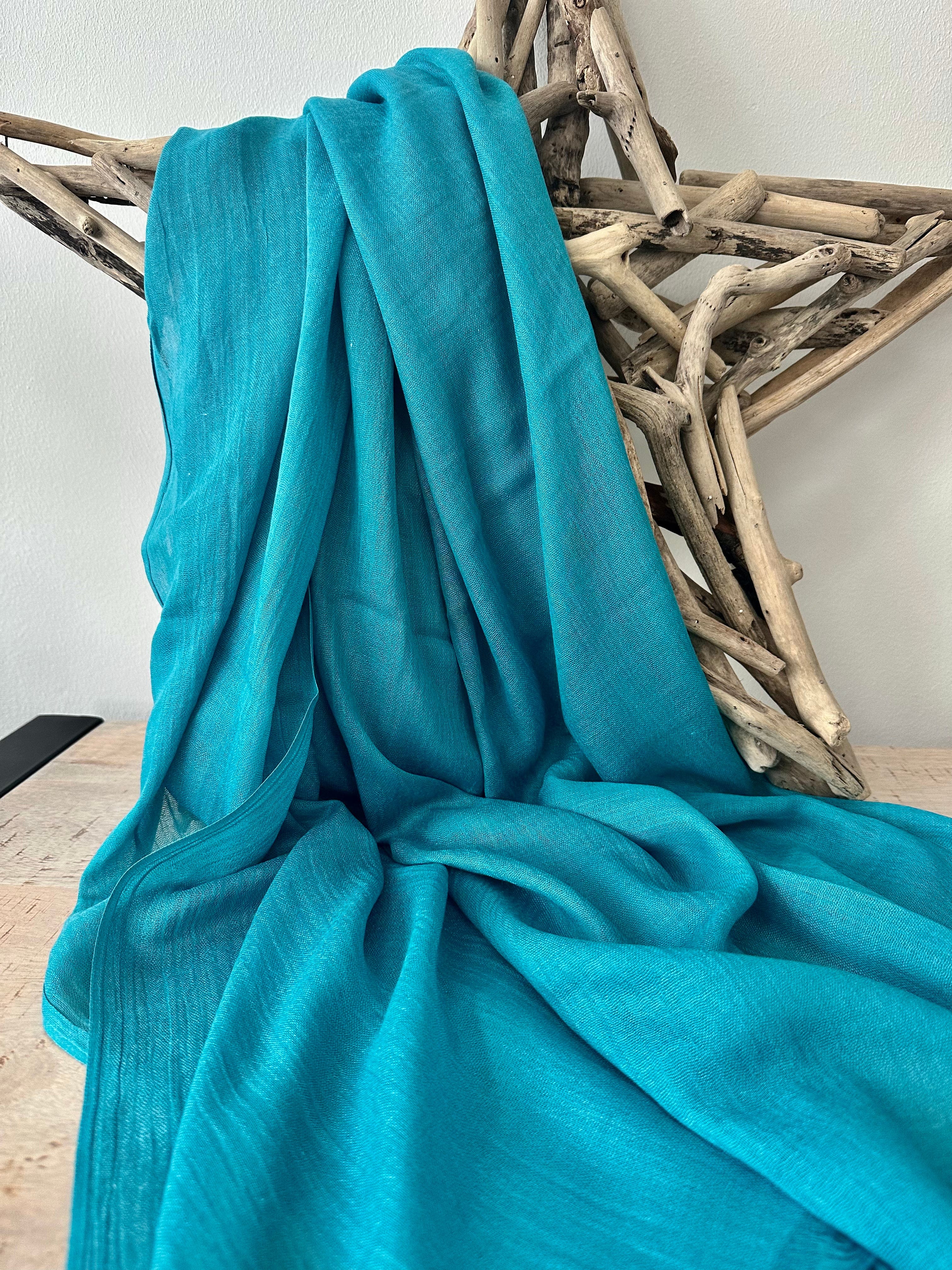 lusciousscarves Teal Plain Light Weight Cotton Blend Summer Scarf , Wrap, Shawl 26 Colours Available