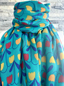 lusciousscarves Teal Scarf with Sweet Tulips