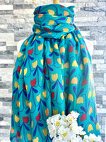 Load image into Gallery viewer, lusciousscarves Teal Scarf with Sweet Tulips
