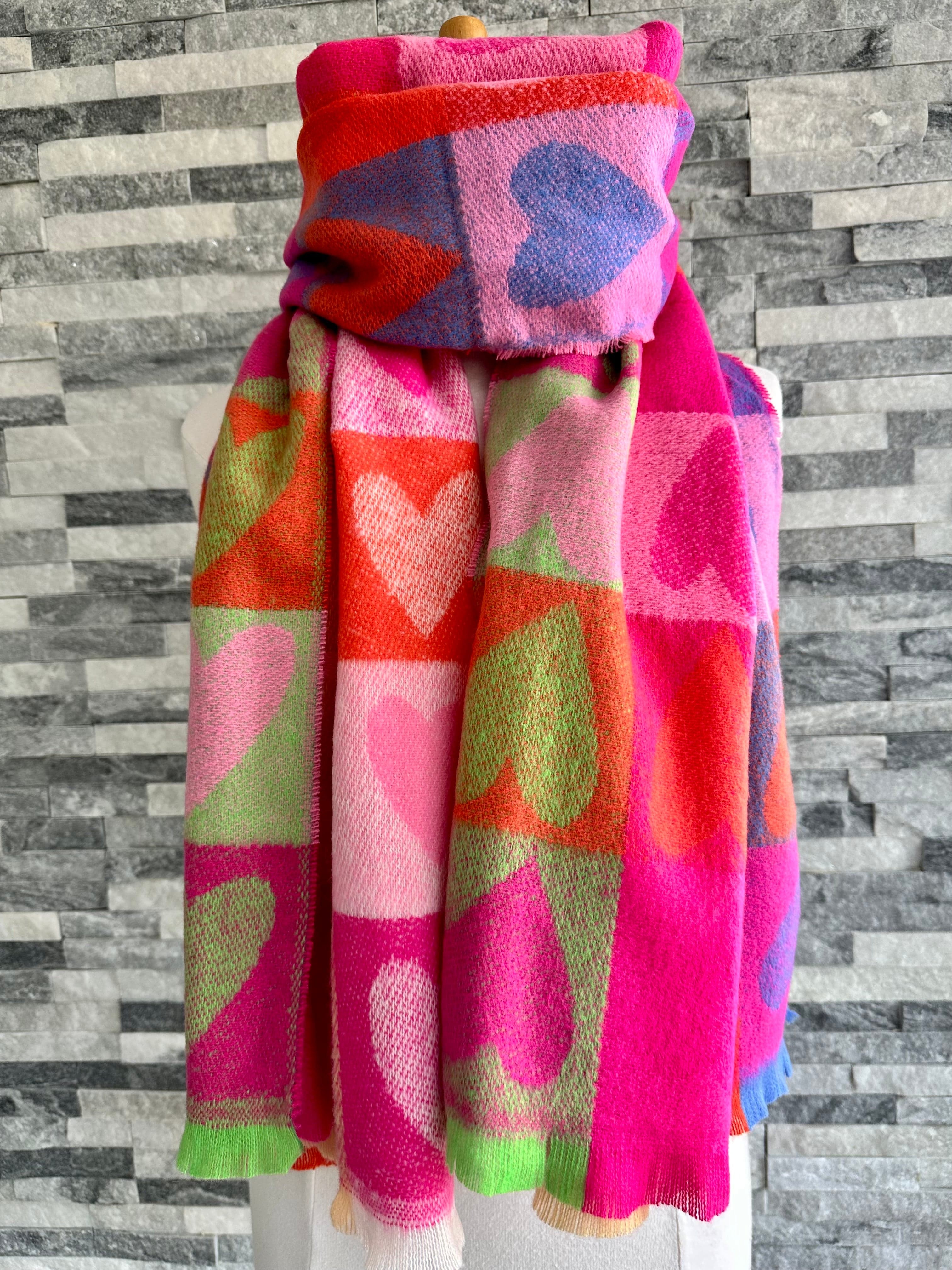 lusciousscarves Thick Winter Hearts Scarf , Woven Soft Wool Feel .