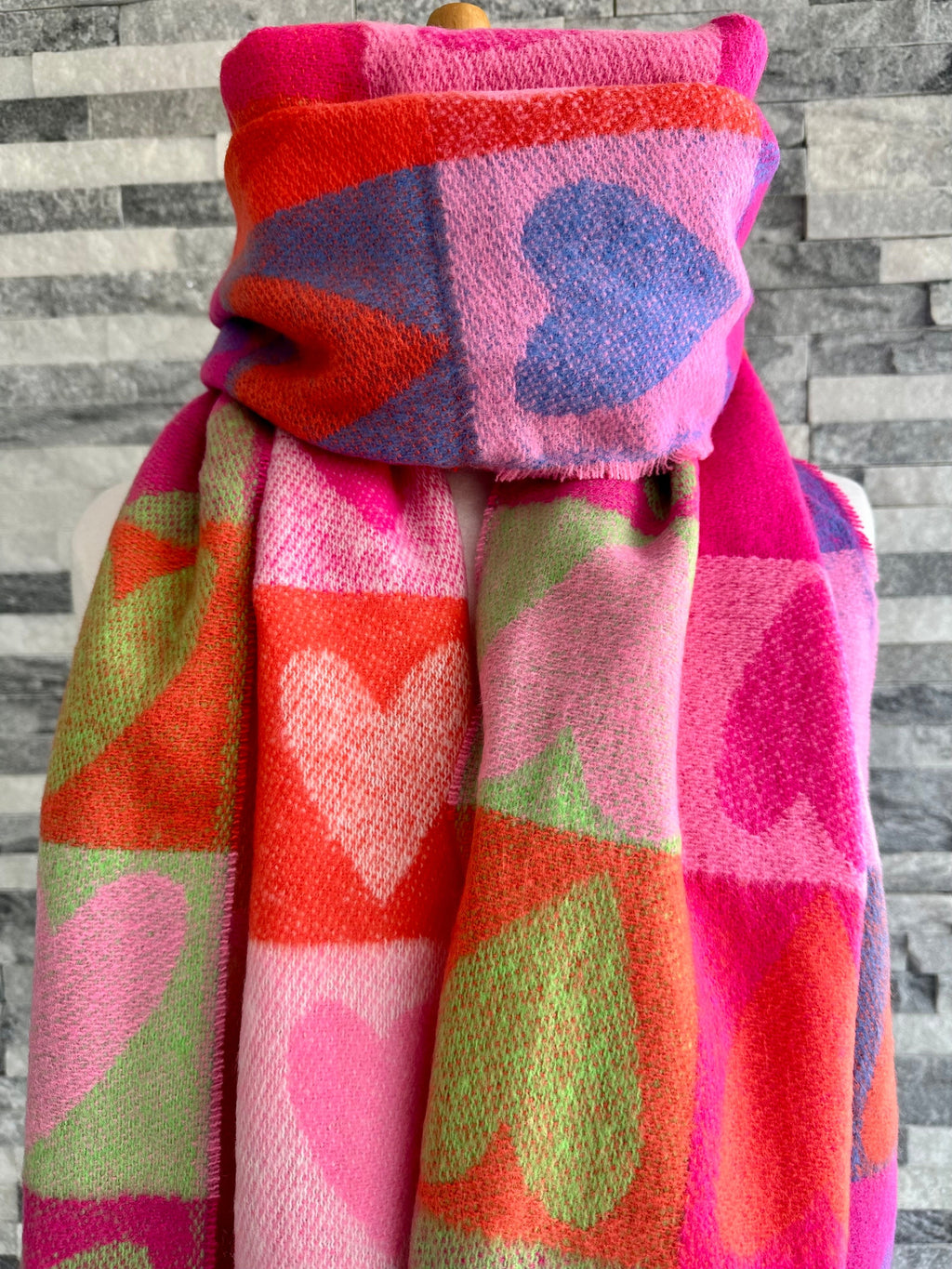 lusciousscarves Thick Winter Hearts Scarf , Woven Soft Wool Feel .