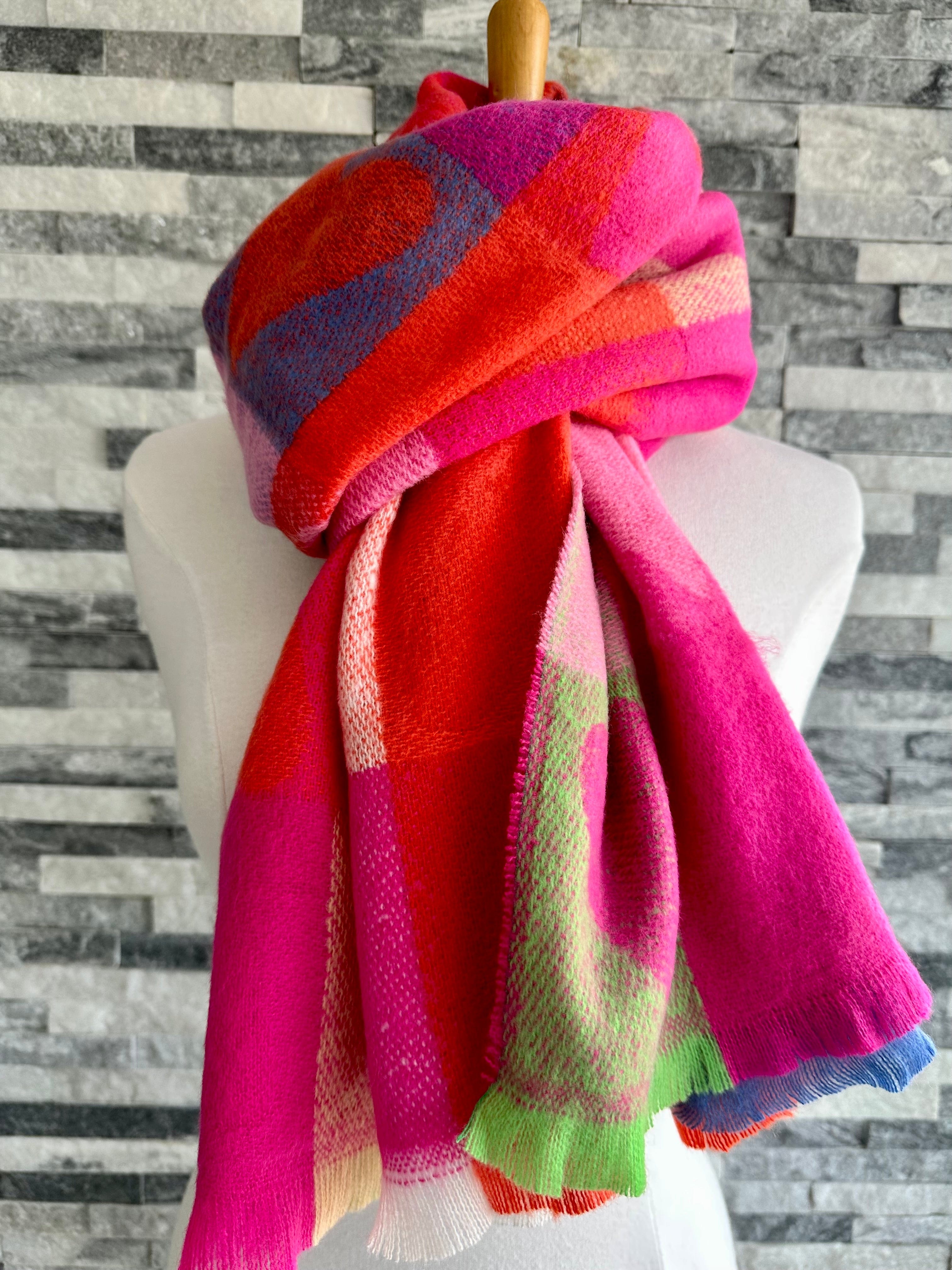 lusciousscarves Thick Winter Hearts Scarf , Woven Soft Wool Feel .