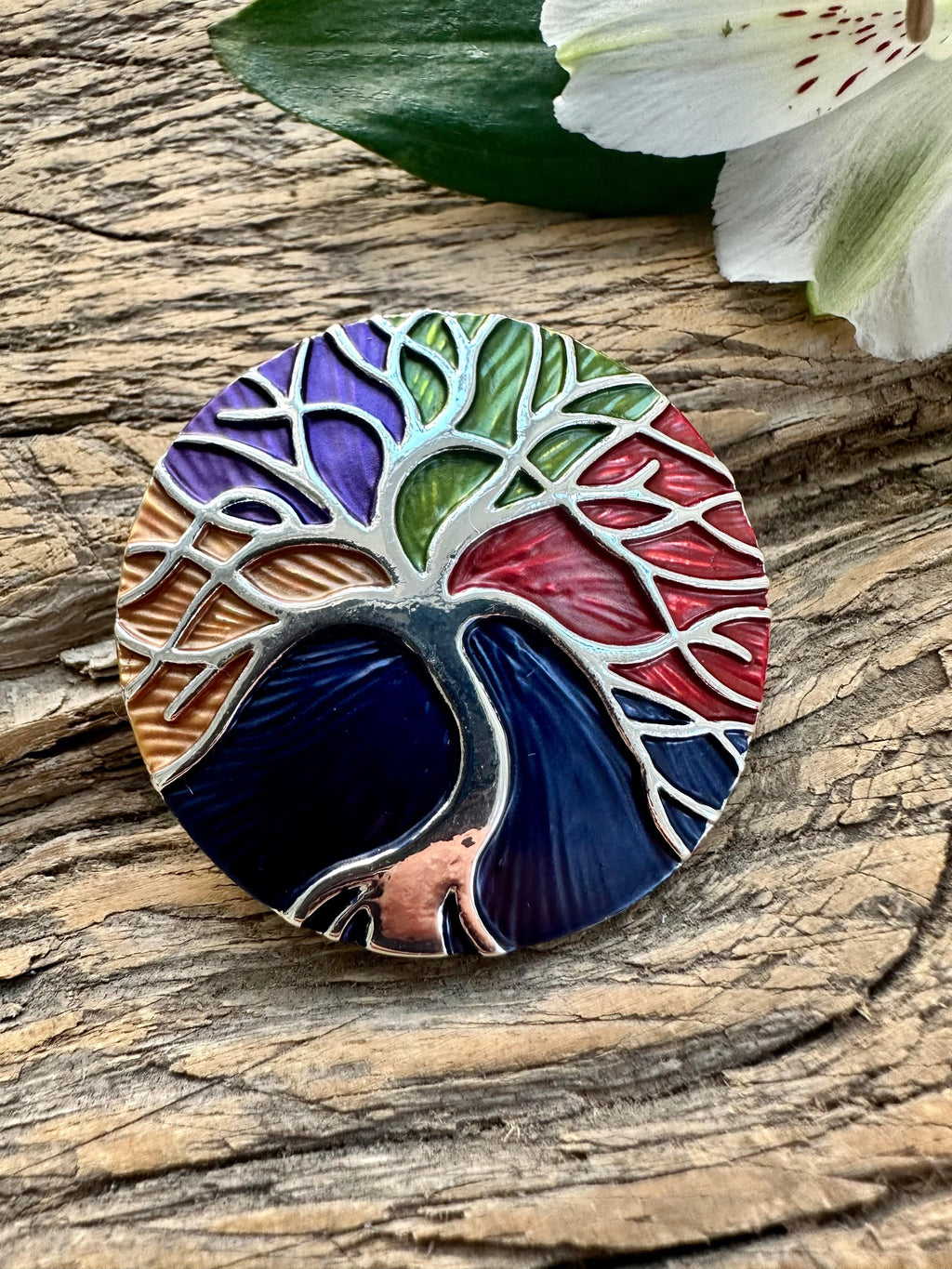 lusciousscarves Tree of Life Magnetic Brooch , Multicoloured and Silver